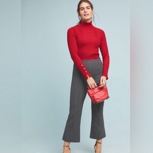 Anthropologie Women's Essential Crop Flare Pants Pull-On Polka Dot Black White S